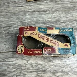 Vintage GLASS CASTER CUPS Box Of 4 ANCHOR HOCKING GLASS CORP. USA